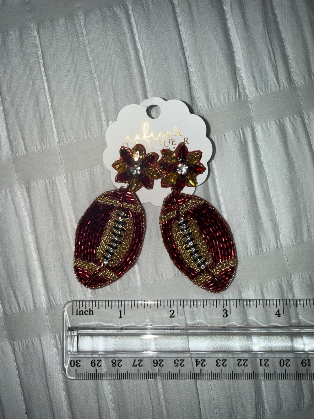 Garnet and Gold Football Drop Earrings